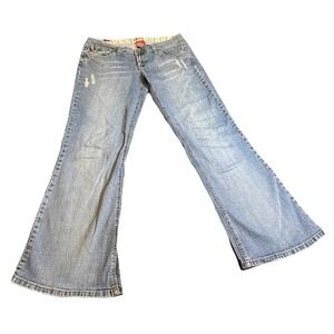 Vanity Flare Jeans 29x31 Women's Blue Mid Rise Stretch Y2K Flap Pocket